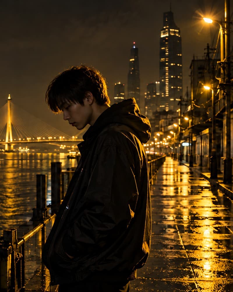 A quiet moment in the city after dark
